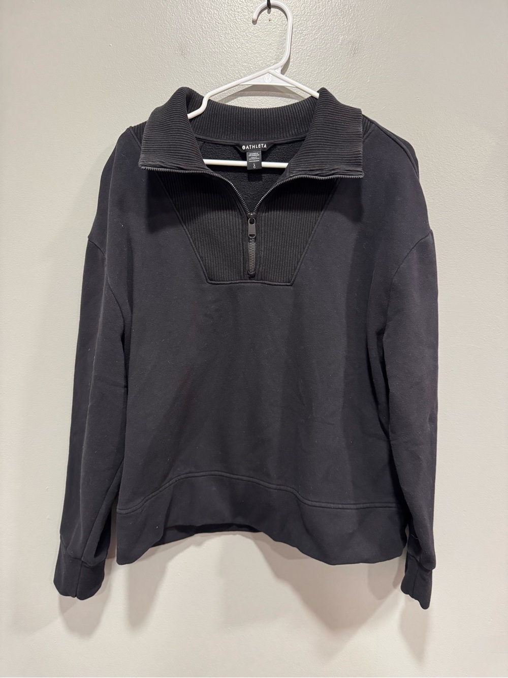 Athleta Retroplush Revive Half Zip Sweatshirt in Black Size Large